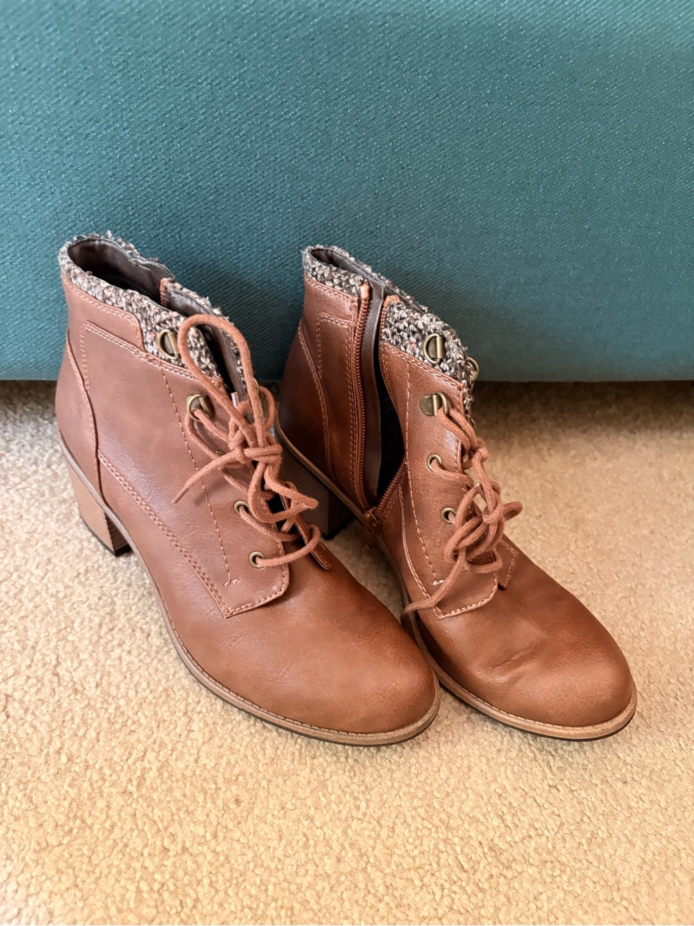 Women’s Lace-Up Faux Leather Ankle Boots in Chestnut Brown